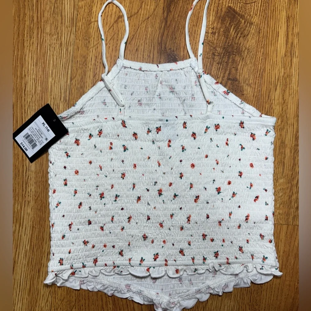 Target Art Class Girls Halter Tank Top Off White Floral Youth Stretch Size XL 14